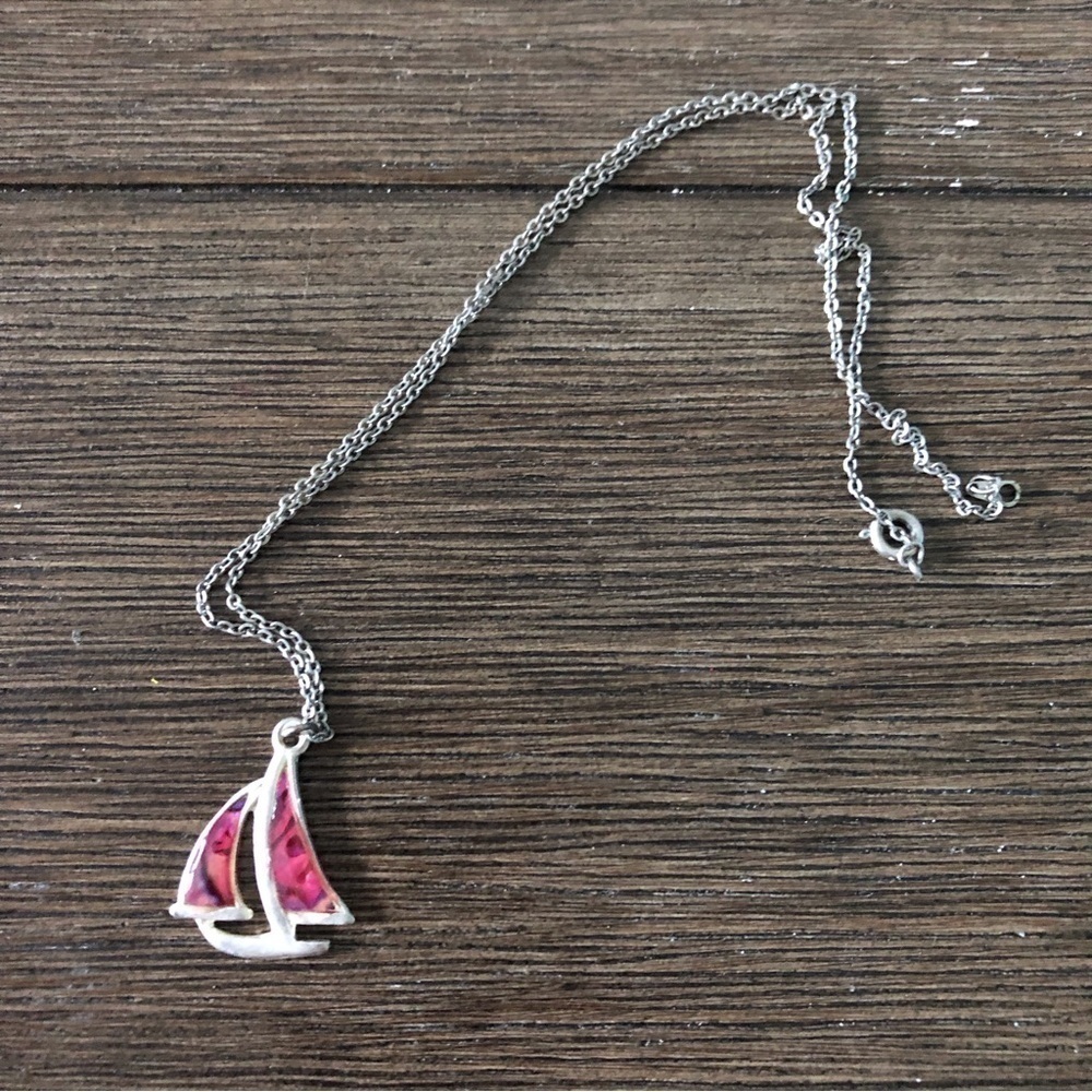 Sliver and Pink sailboat necklace